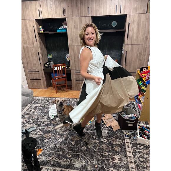 BIBHU MOHAPATRA x RTR Black White Colorblock Pleated Crewneck Flowy Dress Size 4 - Picture 16 of 16